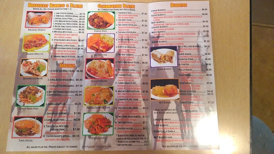 Dish list with menudo and caldo de res