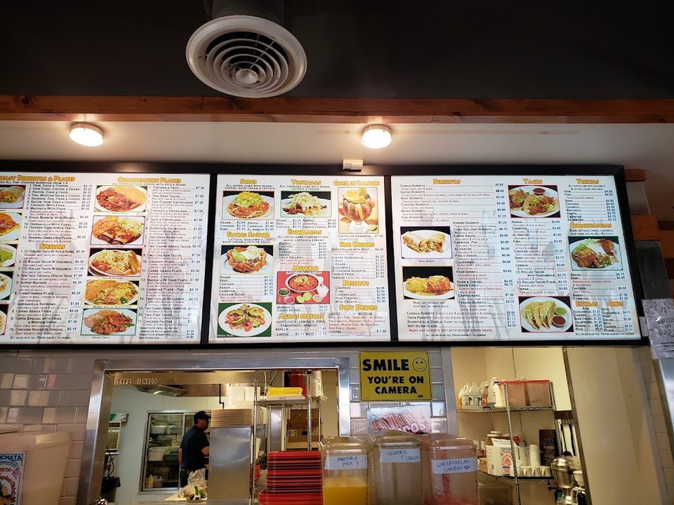 Counter menu for breakfast, lunch, and dinner